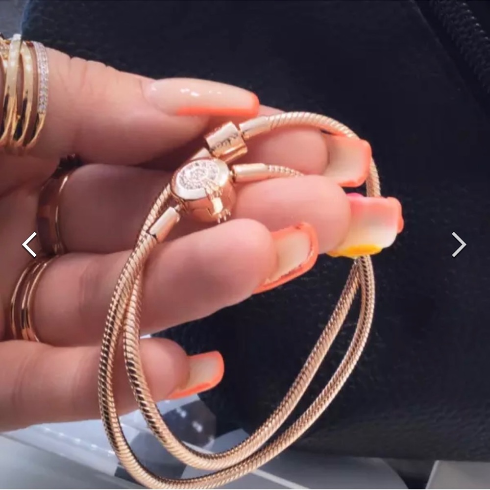 14K Rose Gold Plated Pandora Moments Sparkling Crown O Snake Chain Bracelet 9